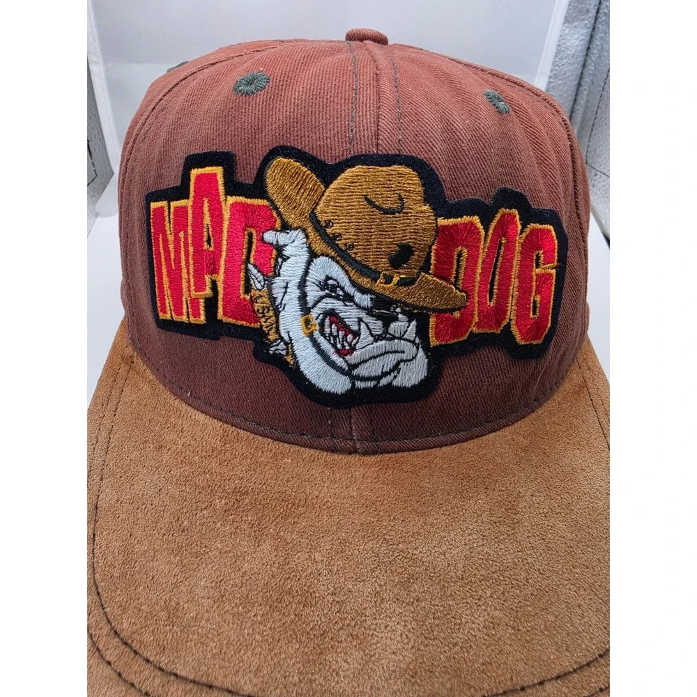 Vintage Mad Dog Bulldog Cowboy Hat Brown Corduroy Snapback Cap Made in USA